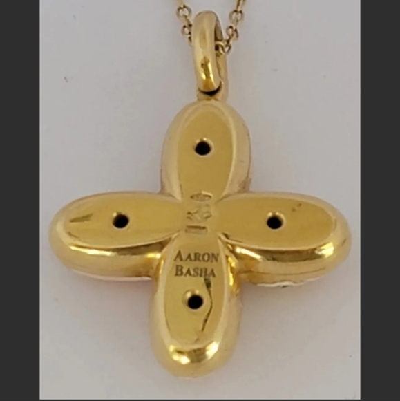 Aaron Basha 18k Gold Diamond Enamel Cross Pendant-14k Gold Pearl Necklace 20.6gm